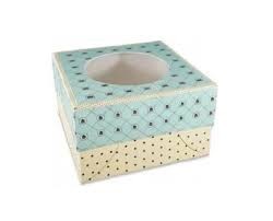 Krabice dortová s okénkem PAP 28x28/14cm béžovomodrá