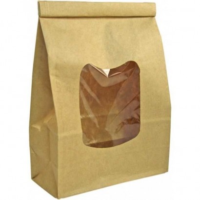 Sáček s okénkem PAP 154x70x242mm obdélníkové dno hnědý